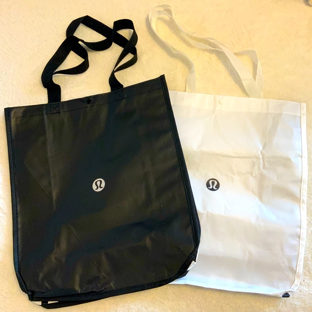 Bundle 2 Large Lululemon Reusable Shopping Gift Bag Totes - black and white